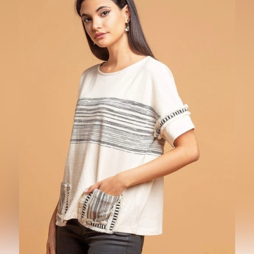 Anthropologie Eva‎ Franco Pocket T-Shirt - B&W Stripe Size XS - Picture 5 of 6